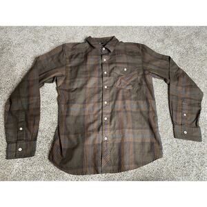 Mountain Hardwear Button Up Long Sleeve Shirt Mens Brown Orange Size Small